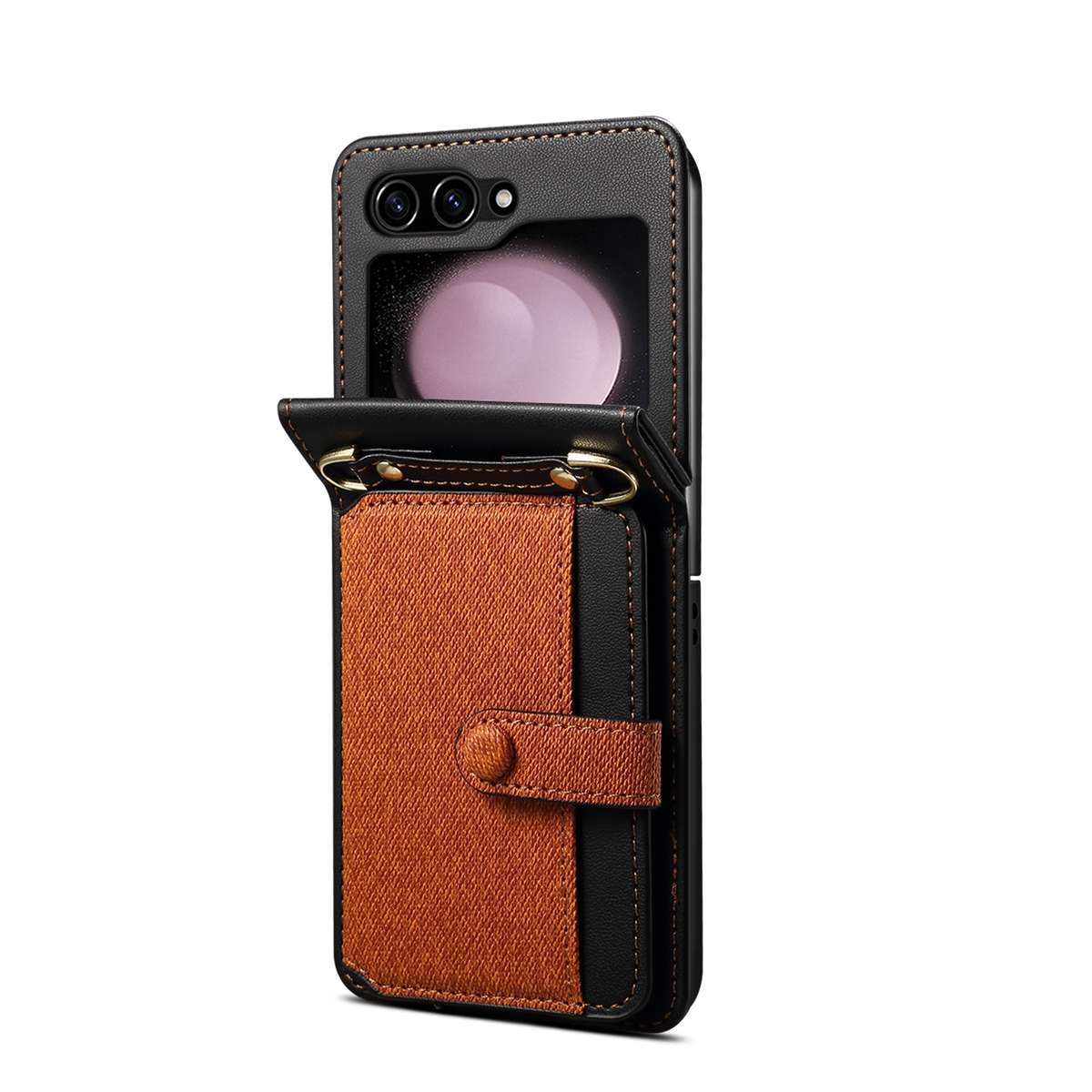 For Samsung Galaxy Z Flip5 Crossbody Color Matching Folding Phone Case(Brown)