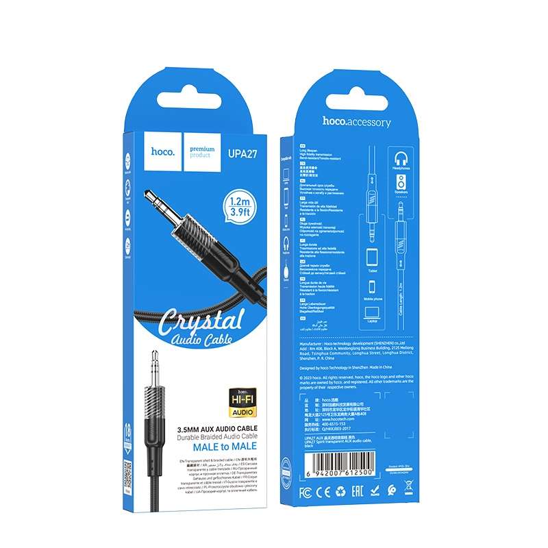 hoco UPA27 Crystal Clear AUX 3.5mm to 3.5mm Audio Adapter Cable(Black)