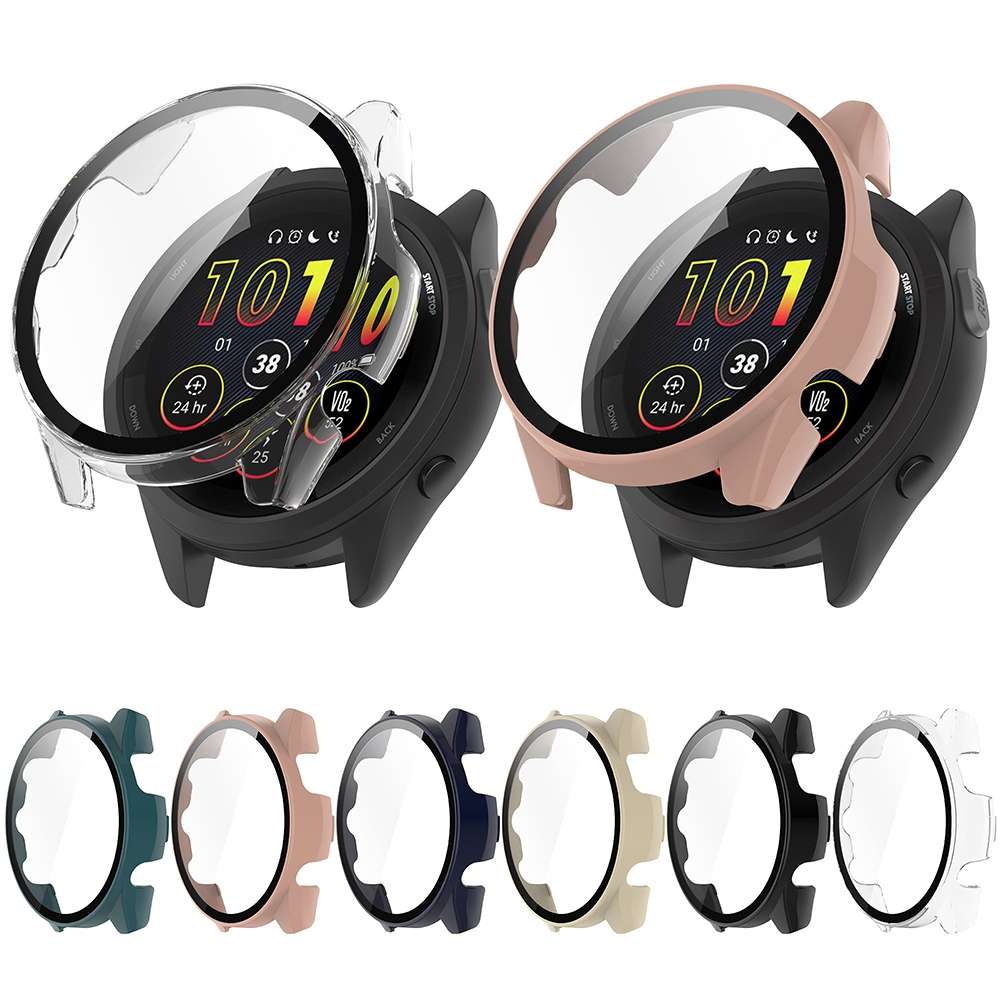 For Garmin Forerunner 165 / 165 Music PC + Tempered Film Integrated Watch Protec ... (Transparent)