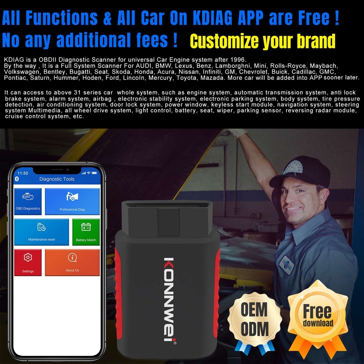 KONNWEI K DIAG Car OBDII Full System Diagnostic Scanner(Black Red)