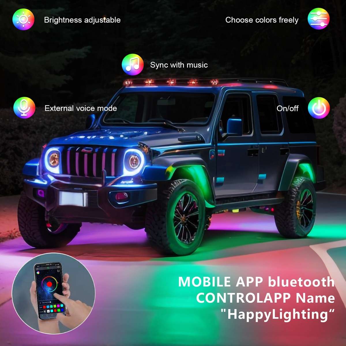 6 in 1 G6 RGB Colorful Car Chassis Light LED Music Atmosphere Light With 24-Button Remote Control