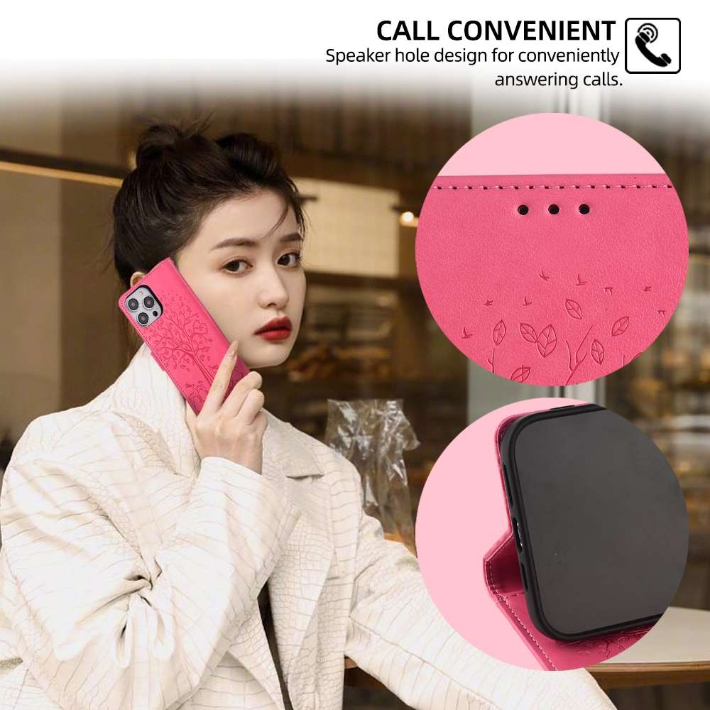 For Realme Q3S Tree & Deer Embossed Leather Phone Case(Pink)