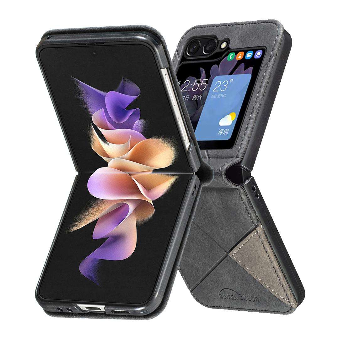 For Samsung Galaxy Z Flip7 Rhombus Texture PU + PC Shockproof Phone Case(Black)