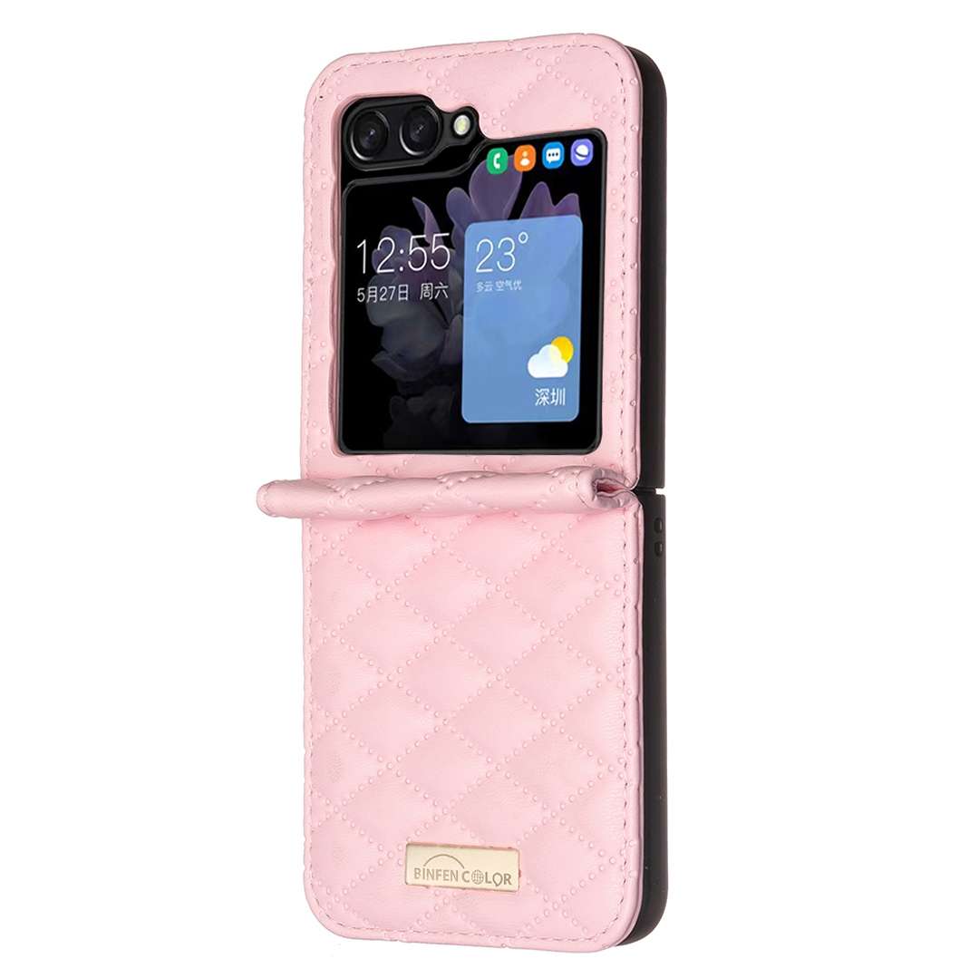 For Samsung Galaxy Z Flip7 FE / Flip6 Diamond Lattice PU + PC Shockproof Phone Case(Pink)