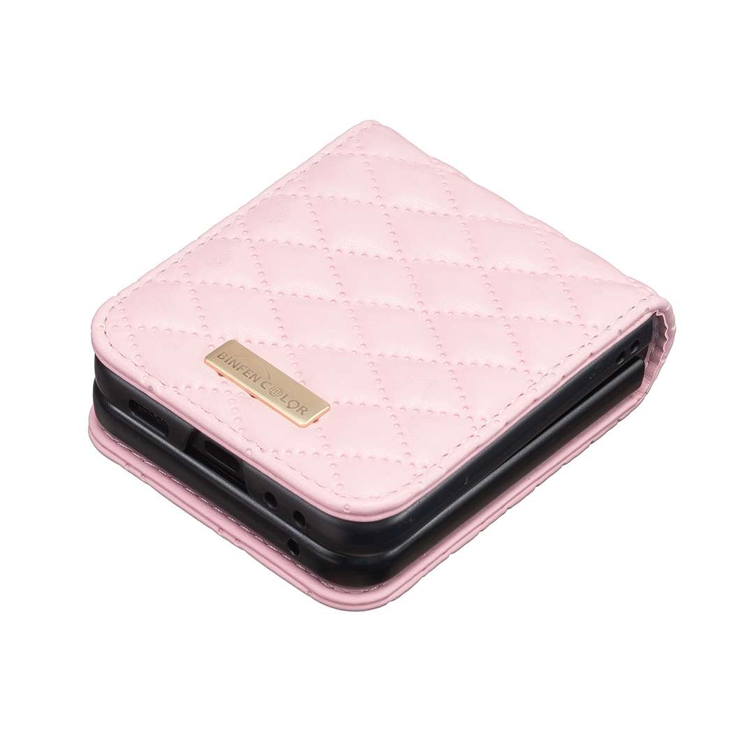 For Samsung Galaxy Z Flip7 FE / Flip6 Diamond Lattice PU + PC Shockproof Phone Case(Pink)