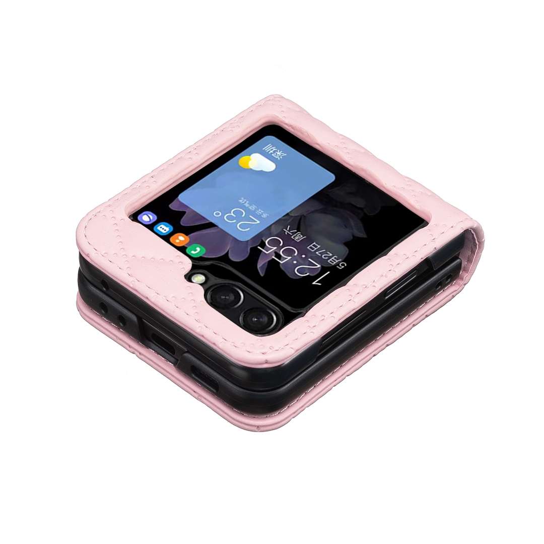 For Samsung Galaxy Z Flip7 FE / Flip6 Diamond Lattice PU + PC Shockproof Phone Case(Pink)