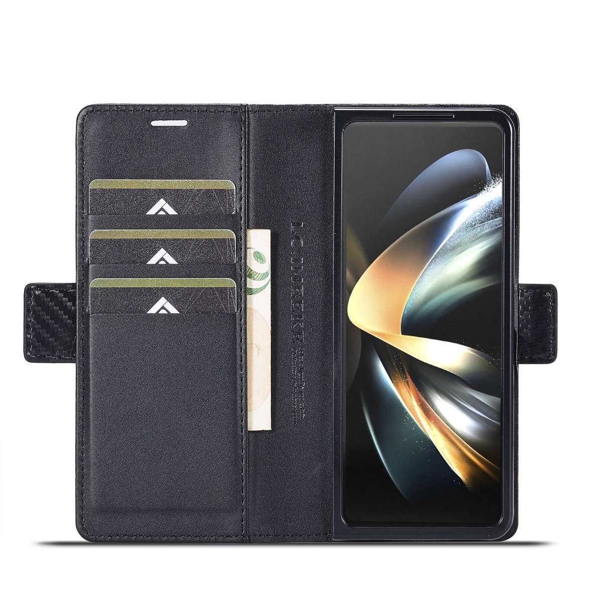 For Samsung Galaxy Z Fold7 5G LC.IMEEKE Carbon Fiber Leather Phone Case(Vertical Black)