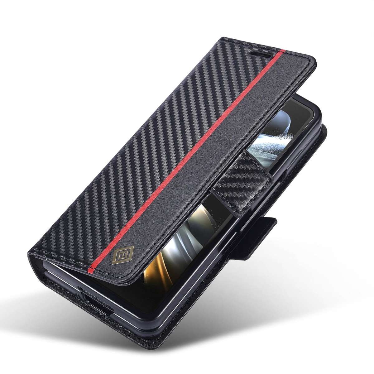 For Samsung Galaxy Z Fold7 5G LC.IMEEKE Carbon Fiber Leather Phone Case(Vertical Black)