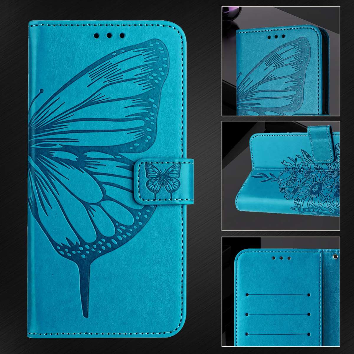 For Realme 12 5G Global Embossed Butterfly Leather Phone Case(Blue)