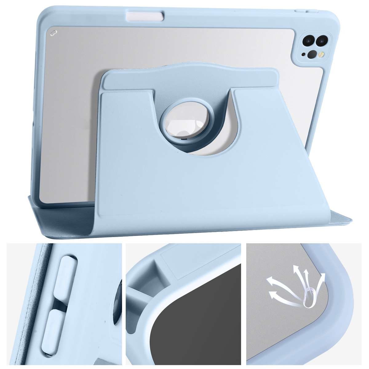 For iPad Pro 13 2025 / 2024 Acrylic 360 Degree Rotation Holder Leather Tablet Case(Ice Blue)