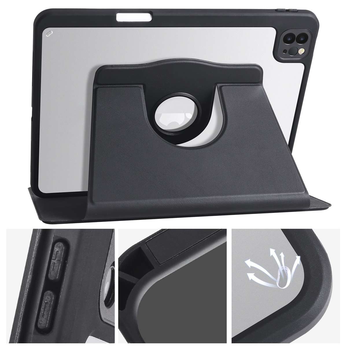 For iPad Pro 13 2025 / 2024 Acrylic 360 Degree Rotation Holder Leather Tablet Case(Black)