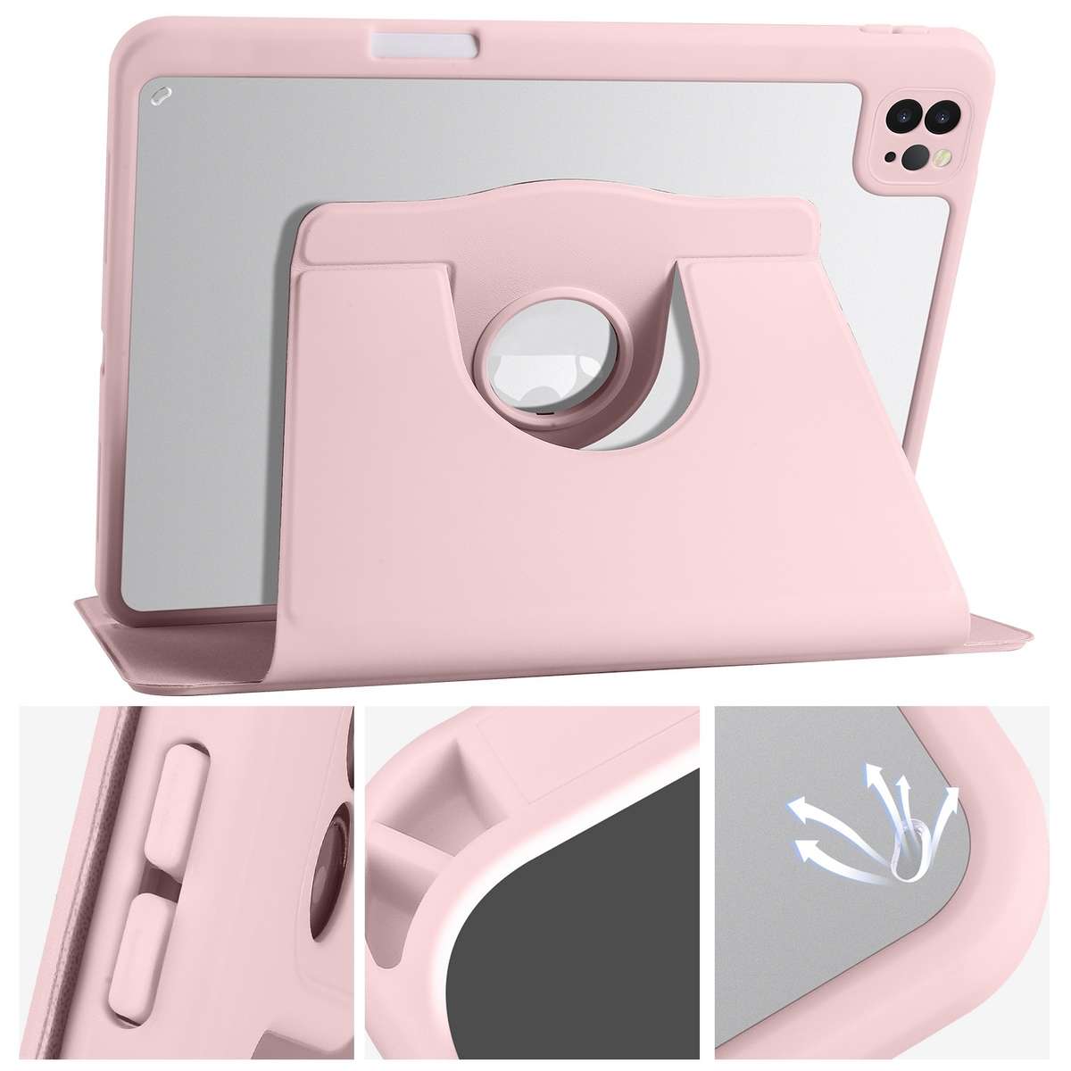 For iPad Pro 13 2025 / 2024 Acrylic 360 Degree Rotation Holder Leather Tablet Case(Sand Pink)