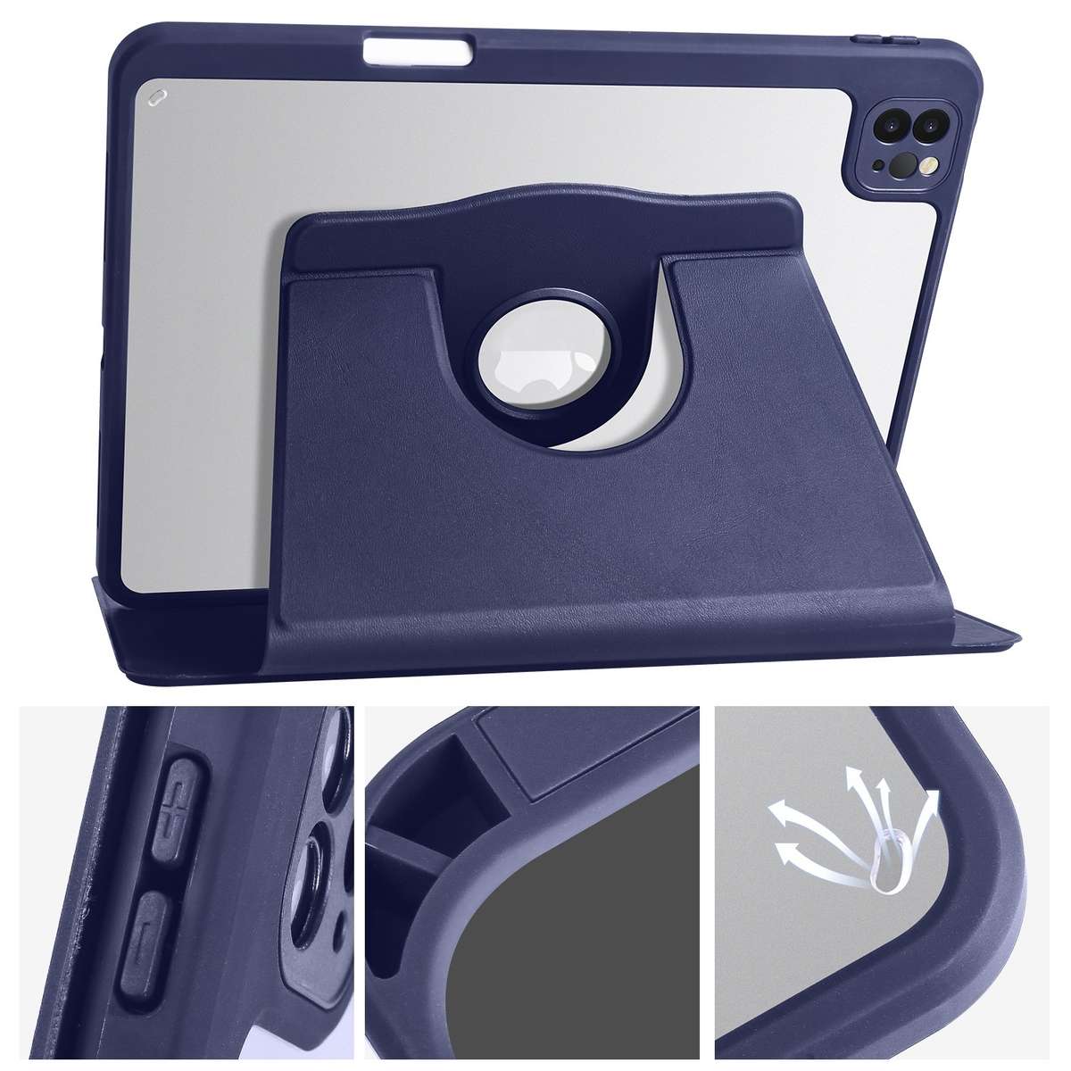 For iPad Pro 13 2025 / 2024 Acrylic 360 Degree Rotation Holder Leather Tablet Case(Dark Blue)