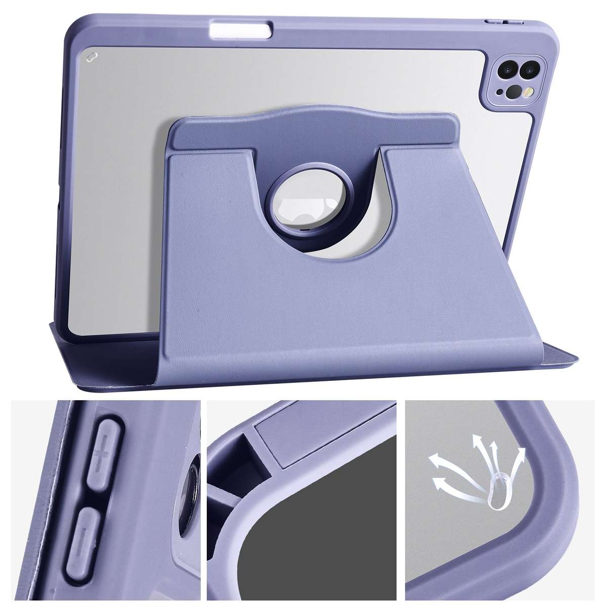 For iPad Pro 13 2025 / 2024 Acrylic 360 Degree Rotation Holder Leather Table ... (Lavender Purple)