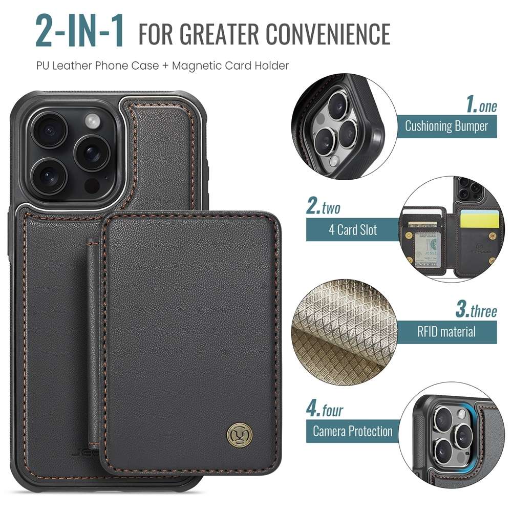 For iPhone 13 Pro JEEHOOD J05 Business Magnetic Style RFID Leather Phone Case(Black)