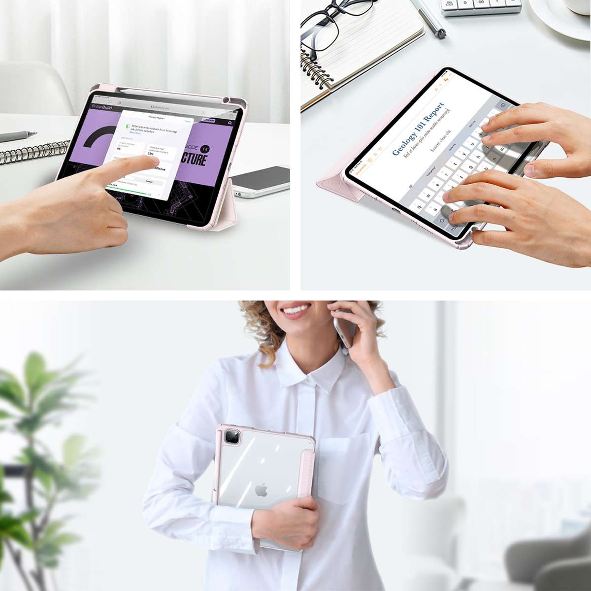 For iPad Pro 11 2025 / 2024 DUX DUCIS TOBY Series Antiskid Leather Tablet Case with Sle ... (Pink)