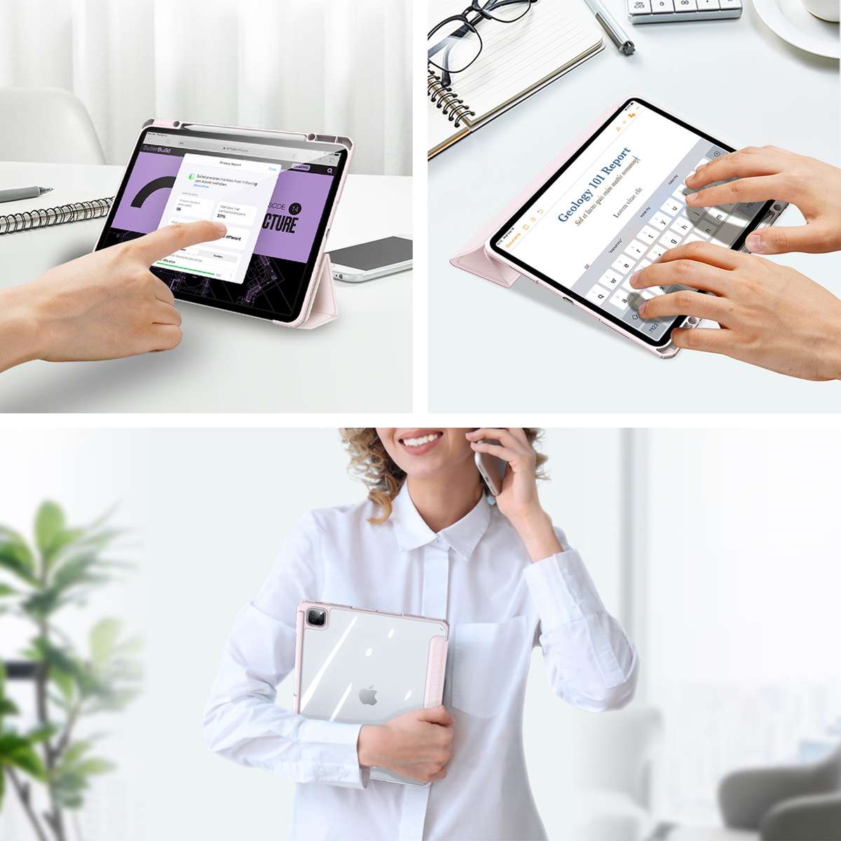 For iPad Pro 13 2025 / 2024 DUX DUCIS TOBY Series Antiskid Leather Tablet Case with Sle ... (Pink)