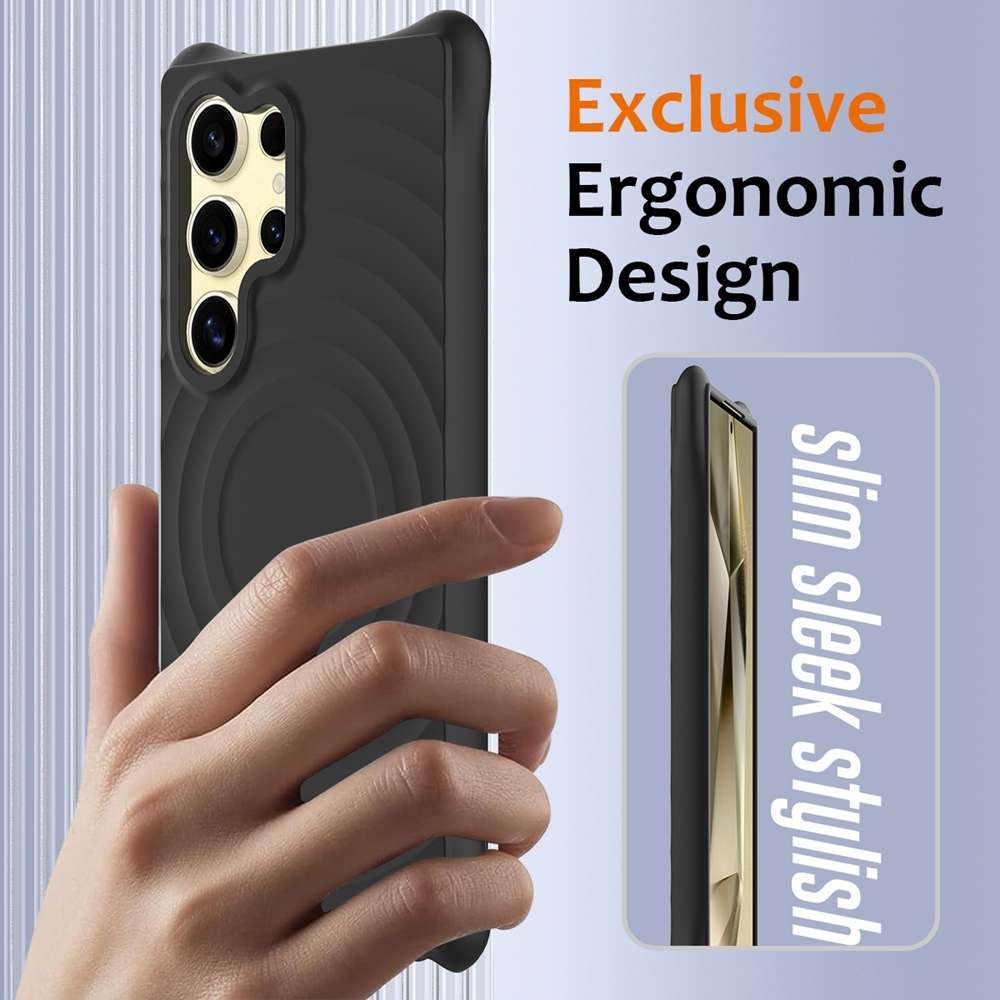 For Samsung Galaxy S24 Ultra 5G Wave Texture MagSafe Magnetic Liquid Silicone Phone Case(Black)