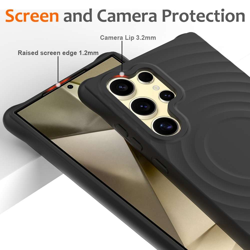 For Samsung Galaxy S24 Ultra 5G Wave Texture MagSafe Magnetic Liquid Silicone Phone Case(Black)