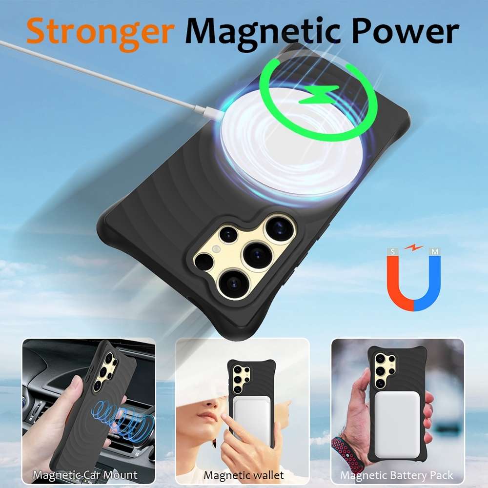 For Samsung Galaxy S24 Ultra 5G Wave Texture MagSafe Magnetic Liquid Silicone Phone Case(Black)