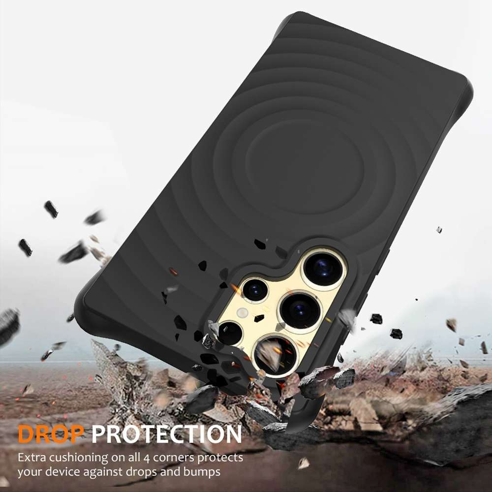 For Samsung Galaxy S24 Ultra 5G Wave Texture MagSafe Magnetic Liquid Silicone Phone Case(Black)
