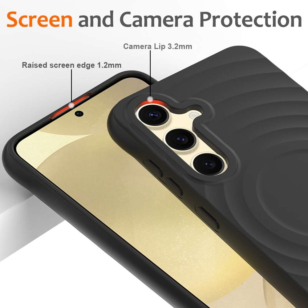 For Samsung Galaxy S25 5G Wave Texture MagSafe Magnetic Liquid Silicone Phone Case(Black)