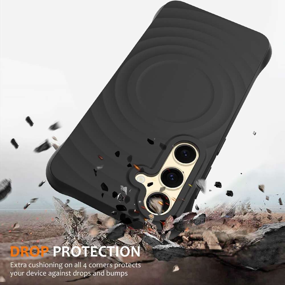 For Samsung Galaxy S25 5G Wave Texture MagSafe Magnetic Liquid Silicone Phone Case(Black)