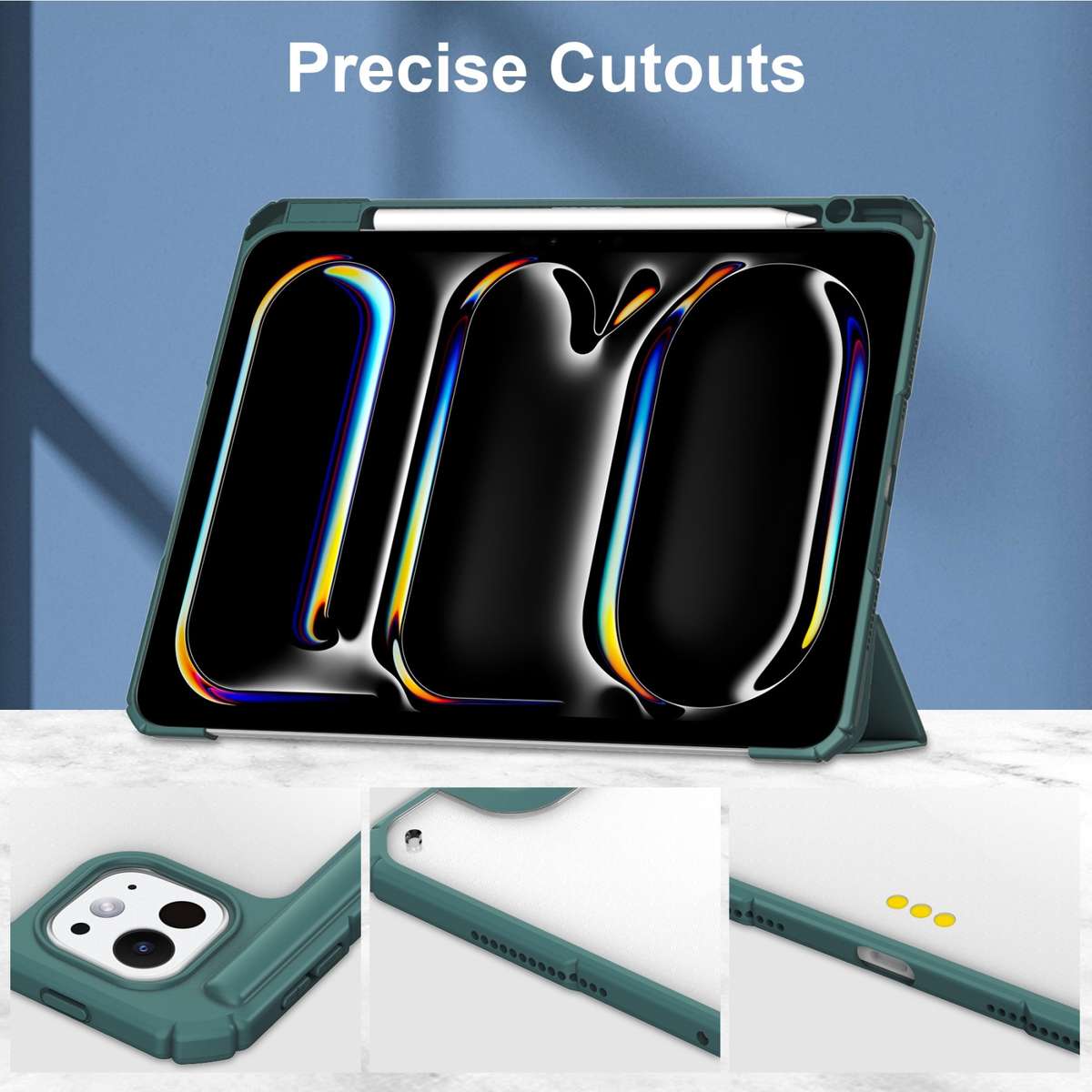 For iPad Pro 13 2025 / 2024 Pure Color 3-fold Clear TPU Smart Leather Tablet Case(Dark Green)