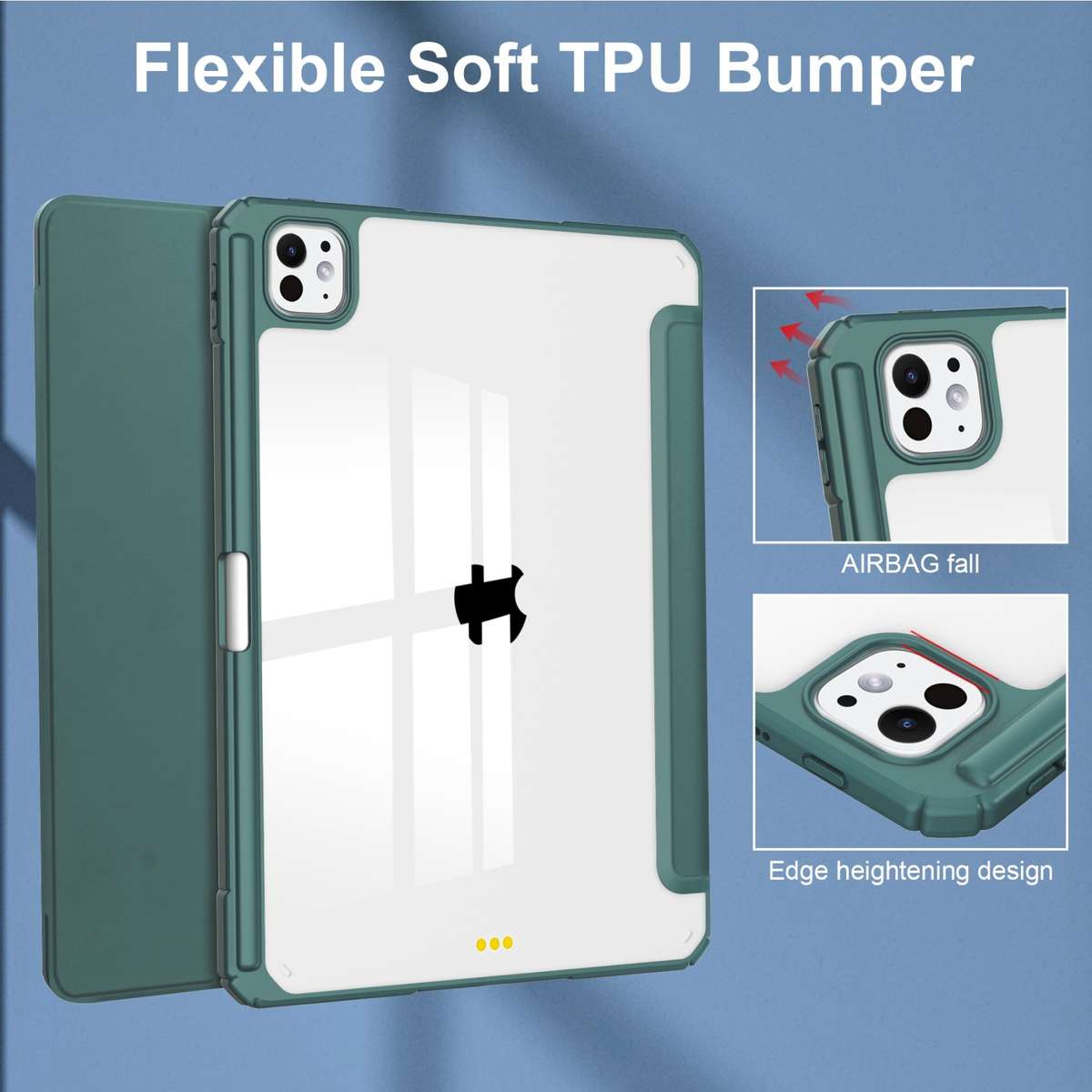 For iPad Pro 13 2025 / 2024 Pure Color 3-fold Clear TPU Smart Leather Tablet Case(Dark Green)