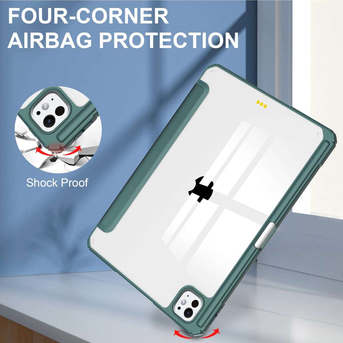 For iPad Pro 13 2025 / 2024 Pure Color 3-fold Clear TPU Smart Leather Tablet Case(Dark Green)