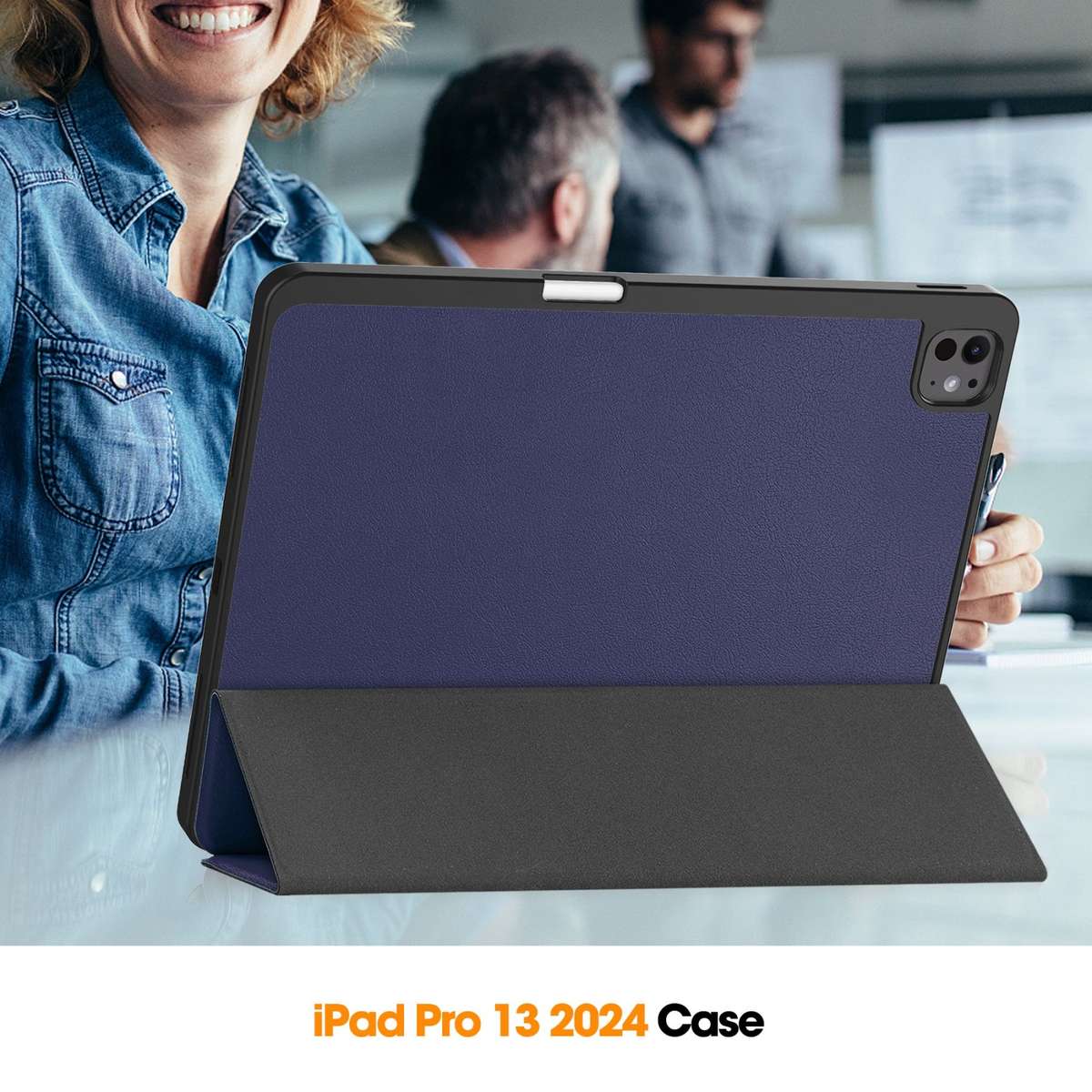 For iPad Pro 13 2025 / 2024 Custer TPU Pure Color 3-Fold Holder Smart Leather Tabl ... (Dark Blue)