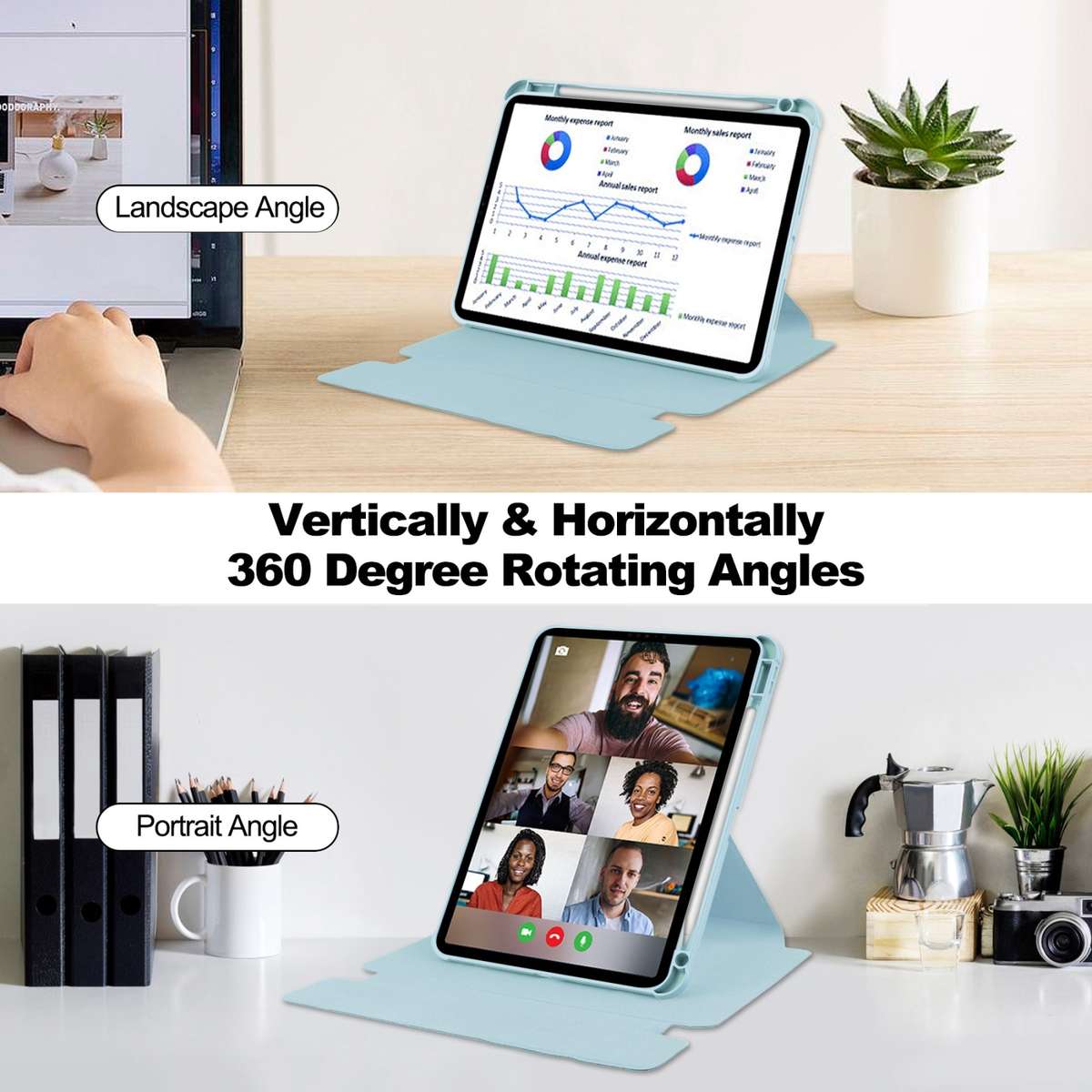 For iPad Pro 13 2025 / 2024 Transparent Rotation Smart Leather Tablet Case(Sky Blue)