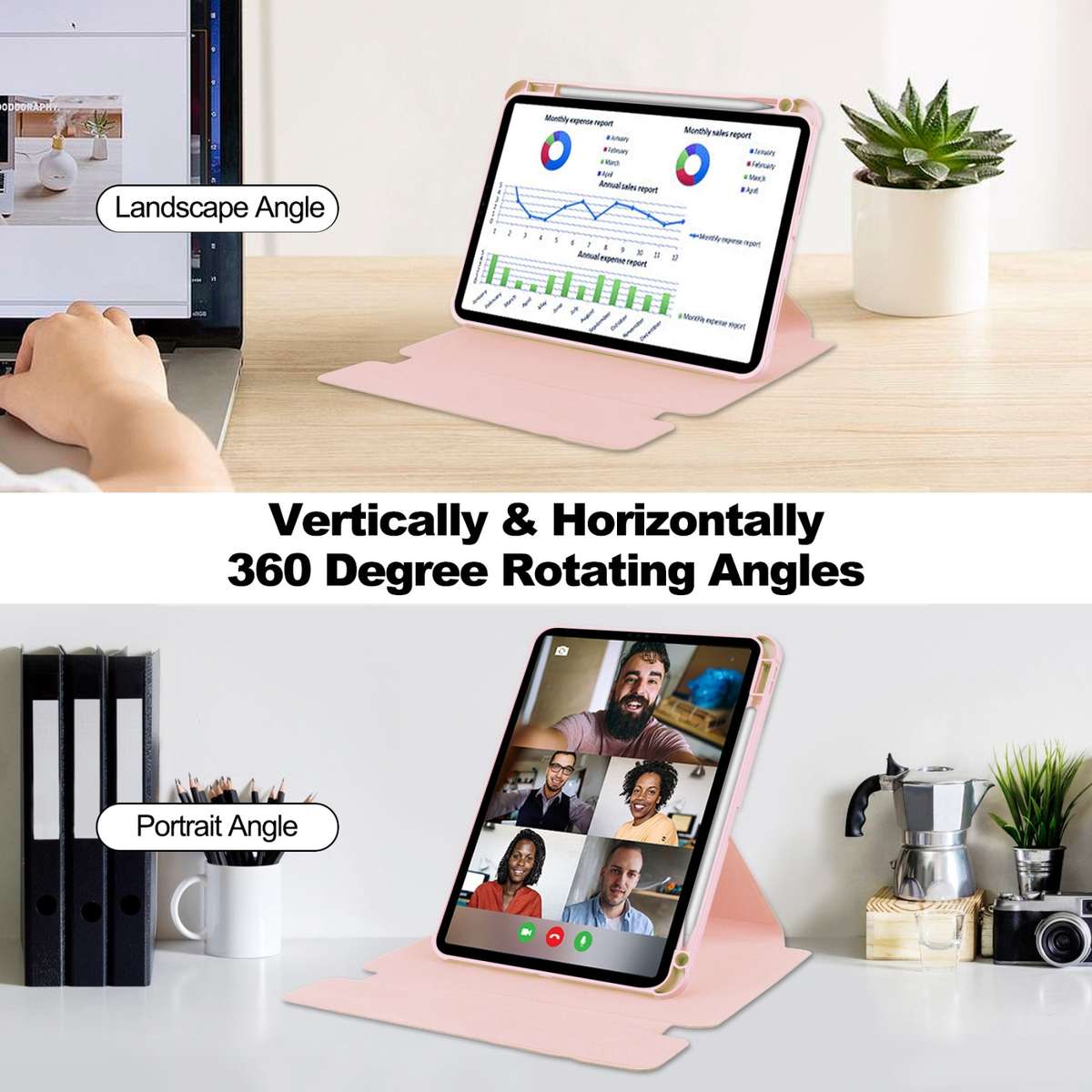 For iPad Pro 13 2025 / 2024 Transparent Rotation Smart Leather Tablet Case(Pink)
