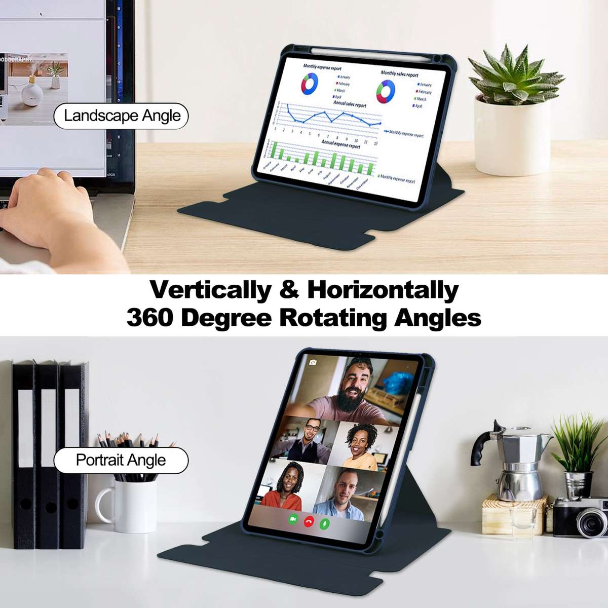 For iPad Pro 13 2025 / 2024 Transparent Rotation Smart Leather Tablet Case(Dark Blue)