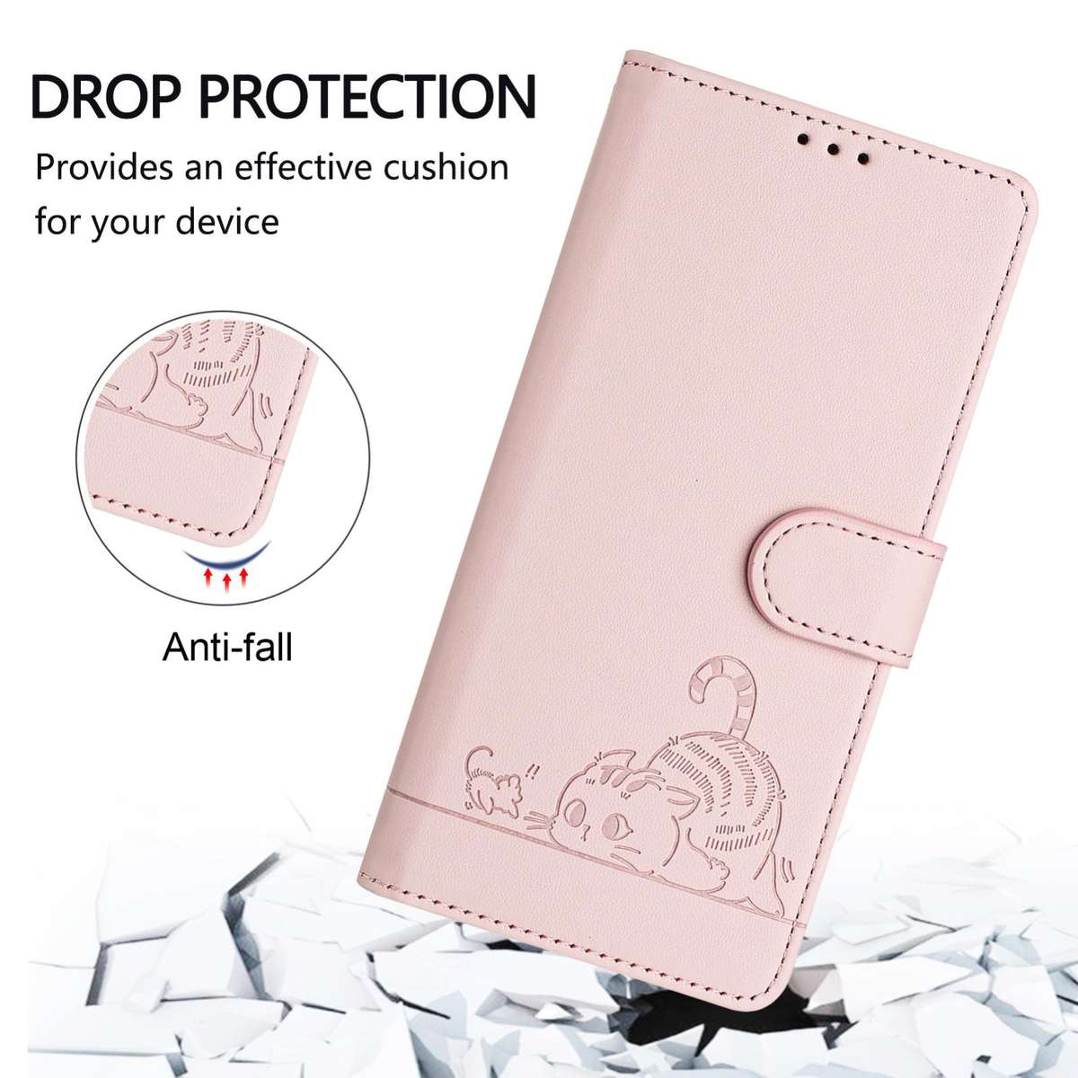 For Tecno Camon 50 Pro 4G Cat Rat Embossed Pattern RFID Leather Phone Case with Lanyard(Pink)