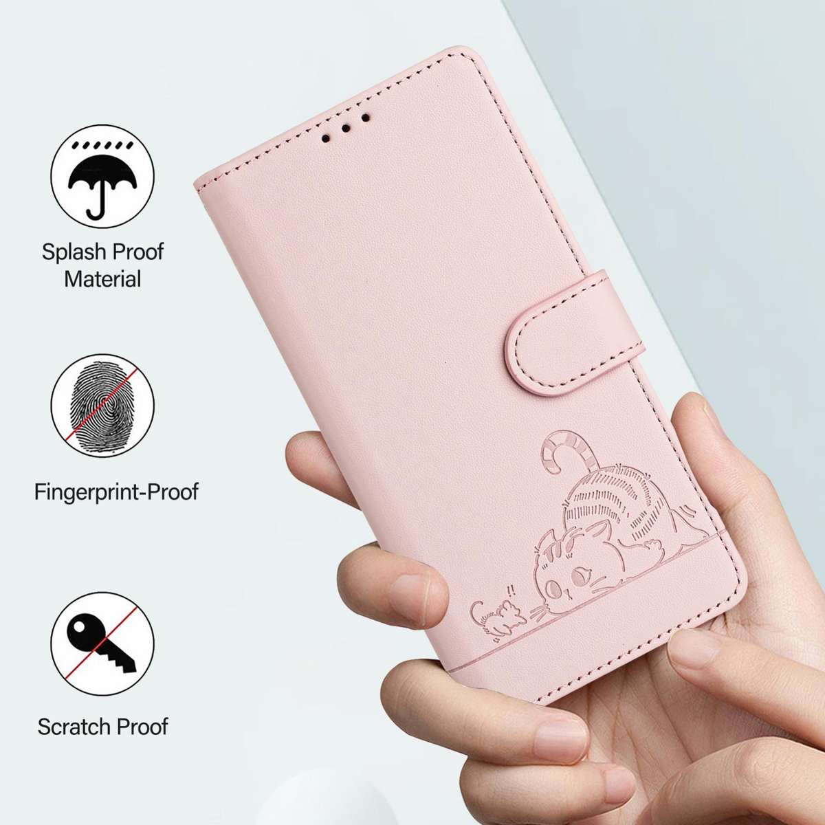 For Tecno Camon 50 Pro 4G Cat Rat Embossed Pattern RFID Leather Phone Case with Lanyard(Pink)