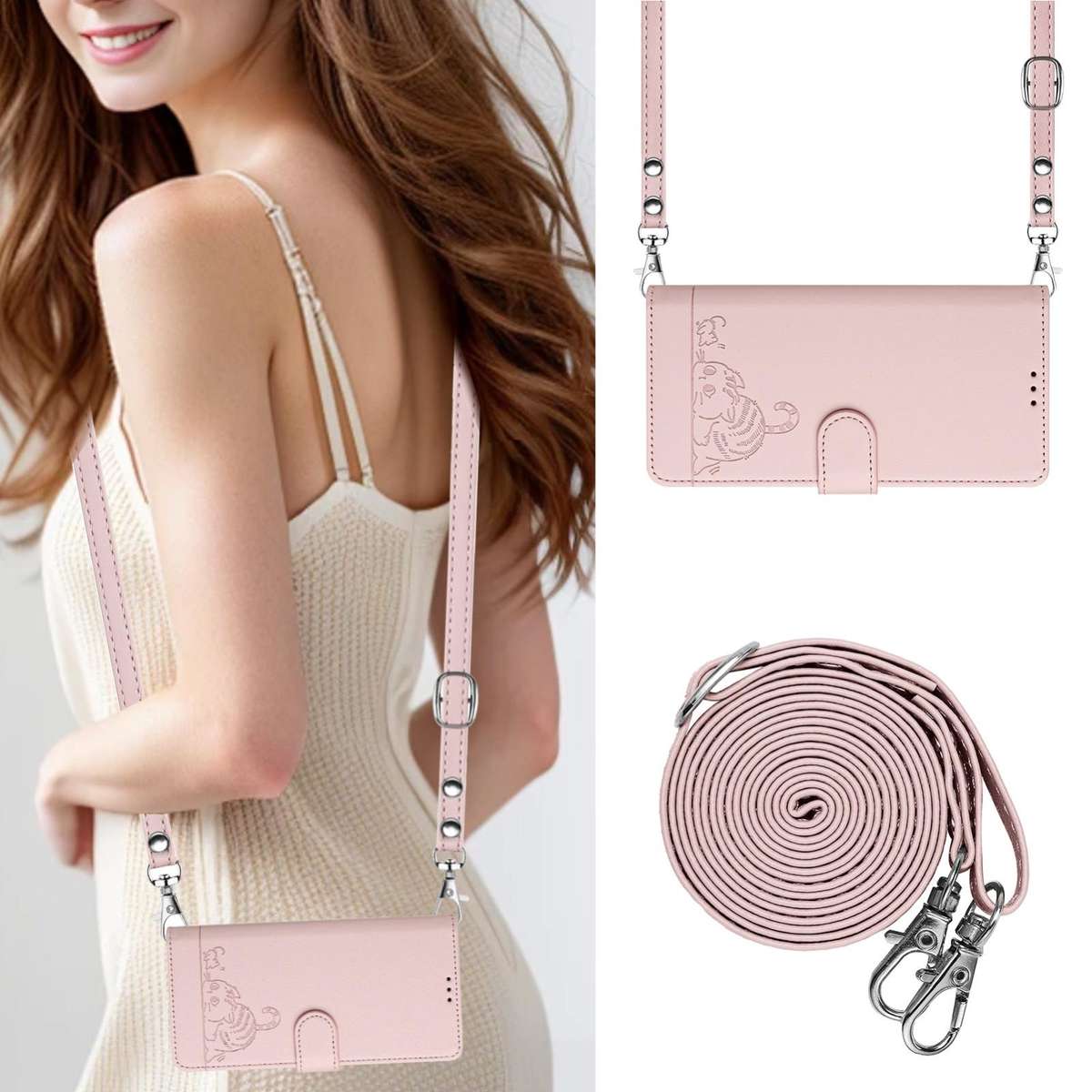 For Tecno Camon 50 Pro 4G Cat Rat Embossed Pattern RFID Leather Phone Case with Lanyard(Pink)
