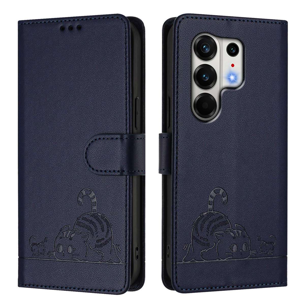 For Tecno Camon 50 Pro 4G Cat Rat Embossed Pattern RFID Leather Phone Case with Lanyard(Blue)
