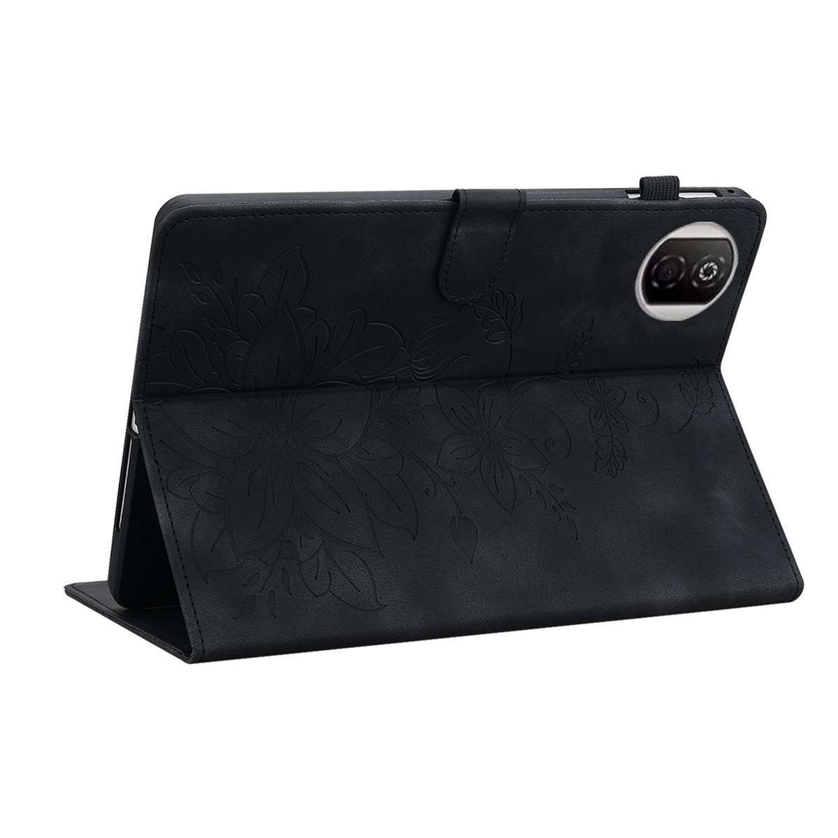For Honor Pad X7 Lily Embossed Leather Tablet Case(Black)