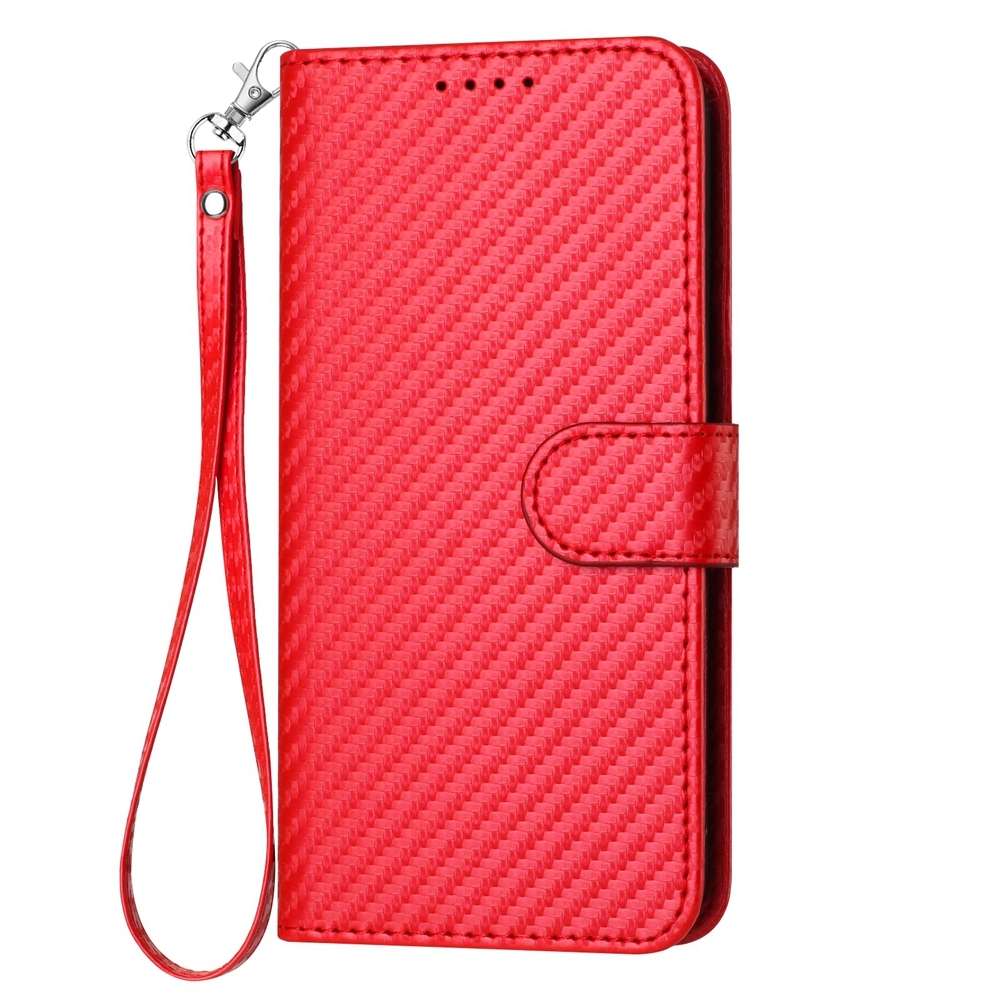 For Samsung Galaxy Note20 YX0070 Carbon Fiber Buckle Leather Phone Case with Lanyard(Red)