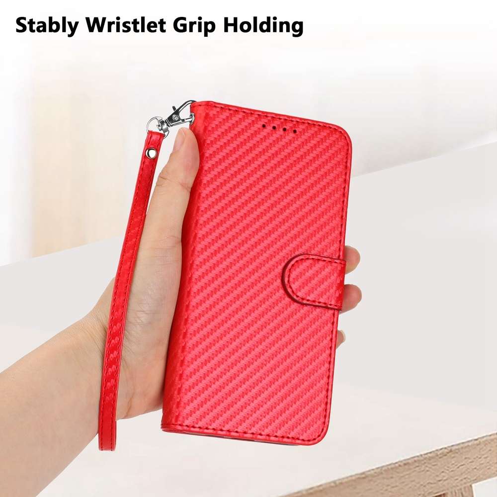 For Samsung Galaxy Note20 YX0070 Carbon Fiber Buckle Leather Phone Case with Lanyard(Red)