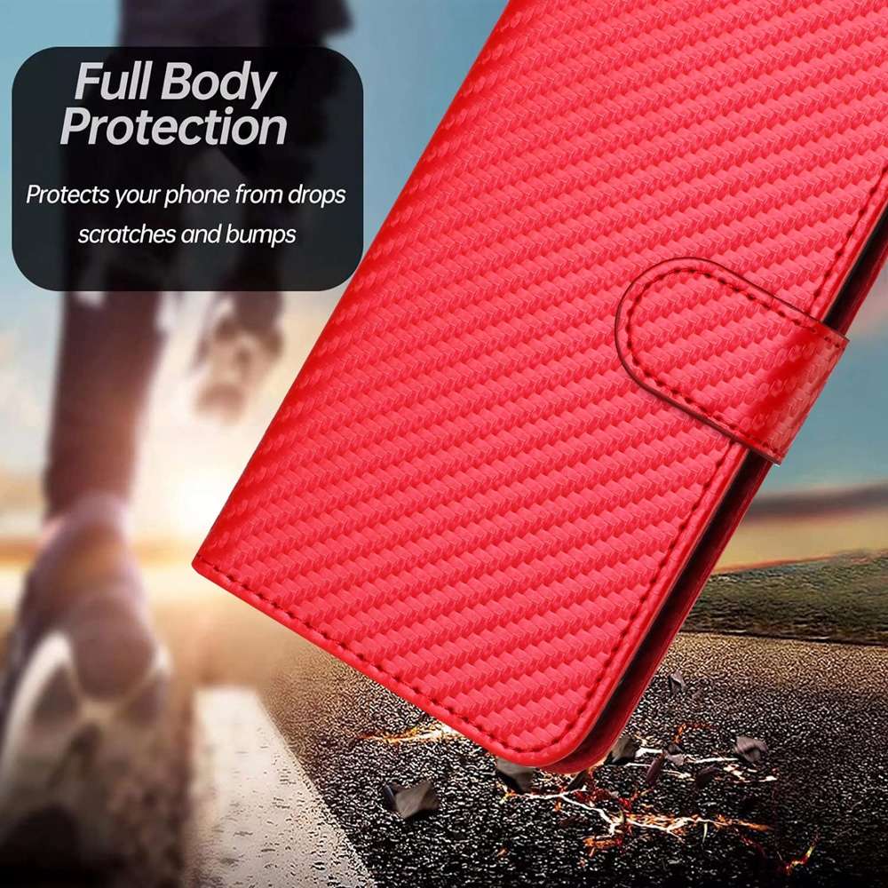 For Samsung Galaxy Note20 YX0070 Carbon Fiber Buckle Leather Phone Case with Lanyard(Red)