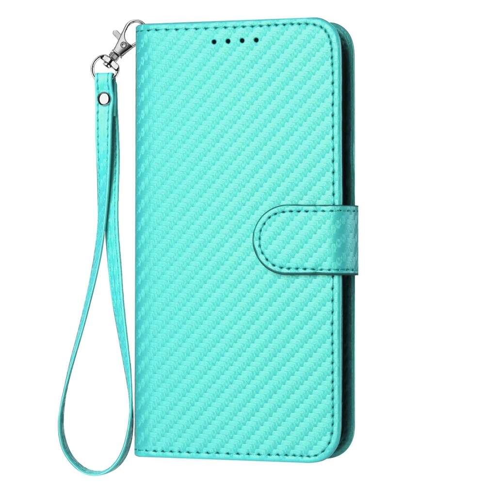 For Samsung Galaxy Note20 YX0070 Carbon Fiber Buckle Leather Phone Case with Lanyard(Light Blue)