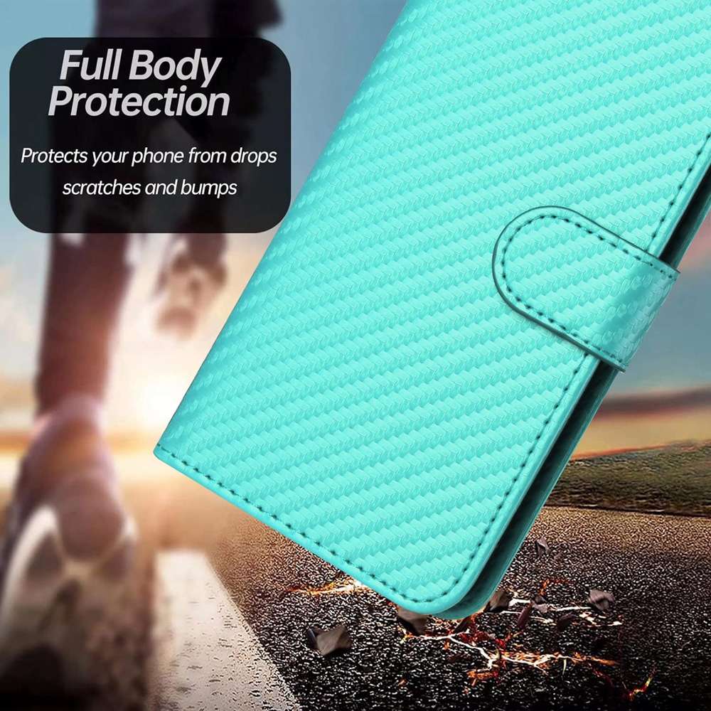 For Samsung Galaxy Note20 YX0070 Carbon Fiber Buckle Leather Phone Case with Lanyard(Light Blue)