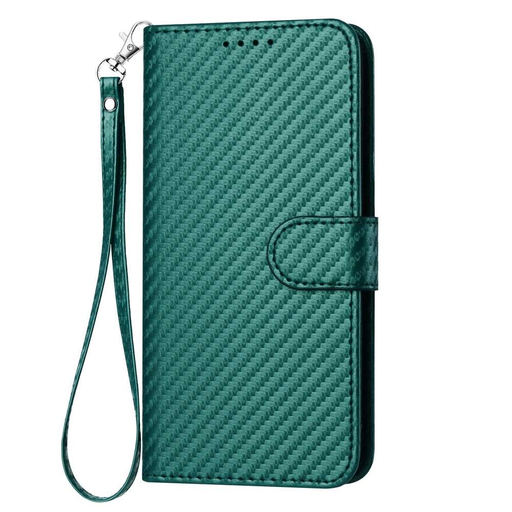 For Samsung Galaxy A40 YX0070 Carbon Fiber Buckle Leather Phone Case with Lanyard(Dark Green)