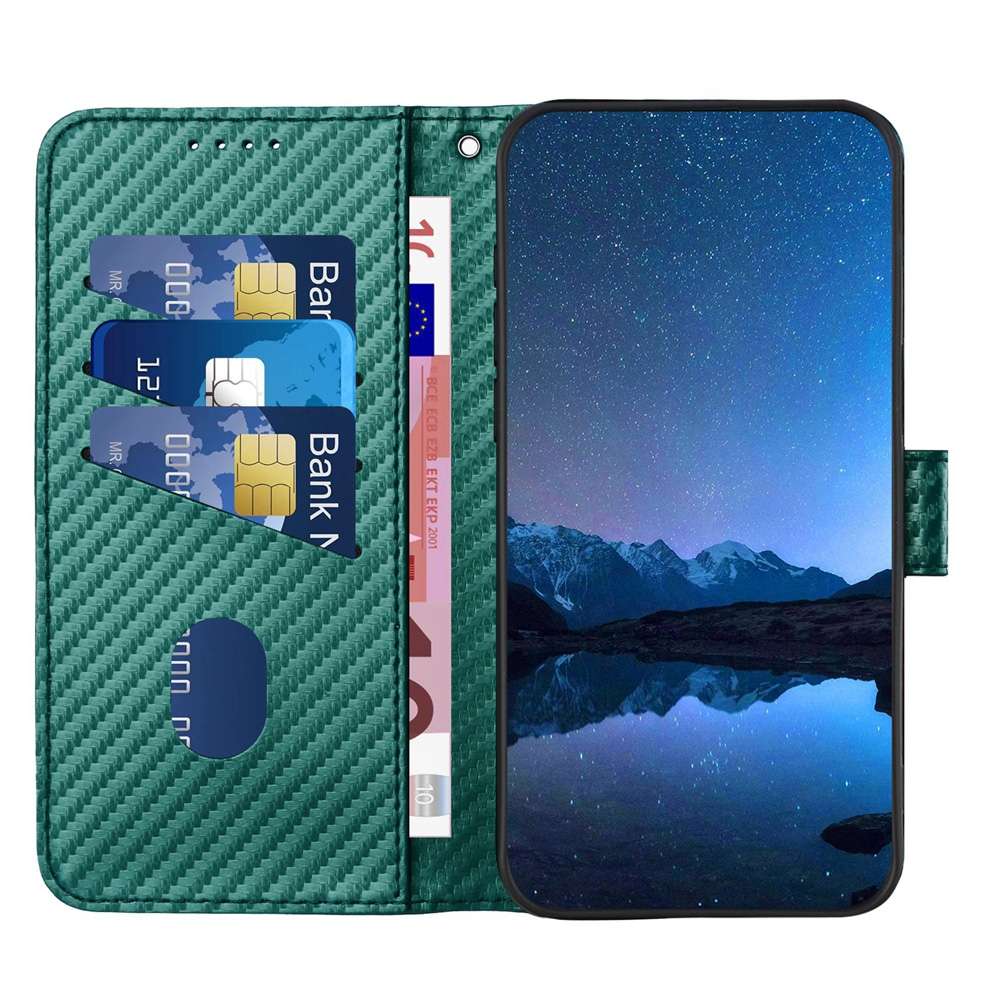 For Samsung Galaxy A40 YX0070 Carbon Fiber Buckle Leather Phone Case with Lanyard(Dark Green)