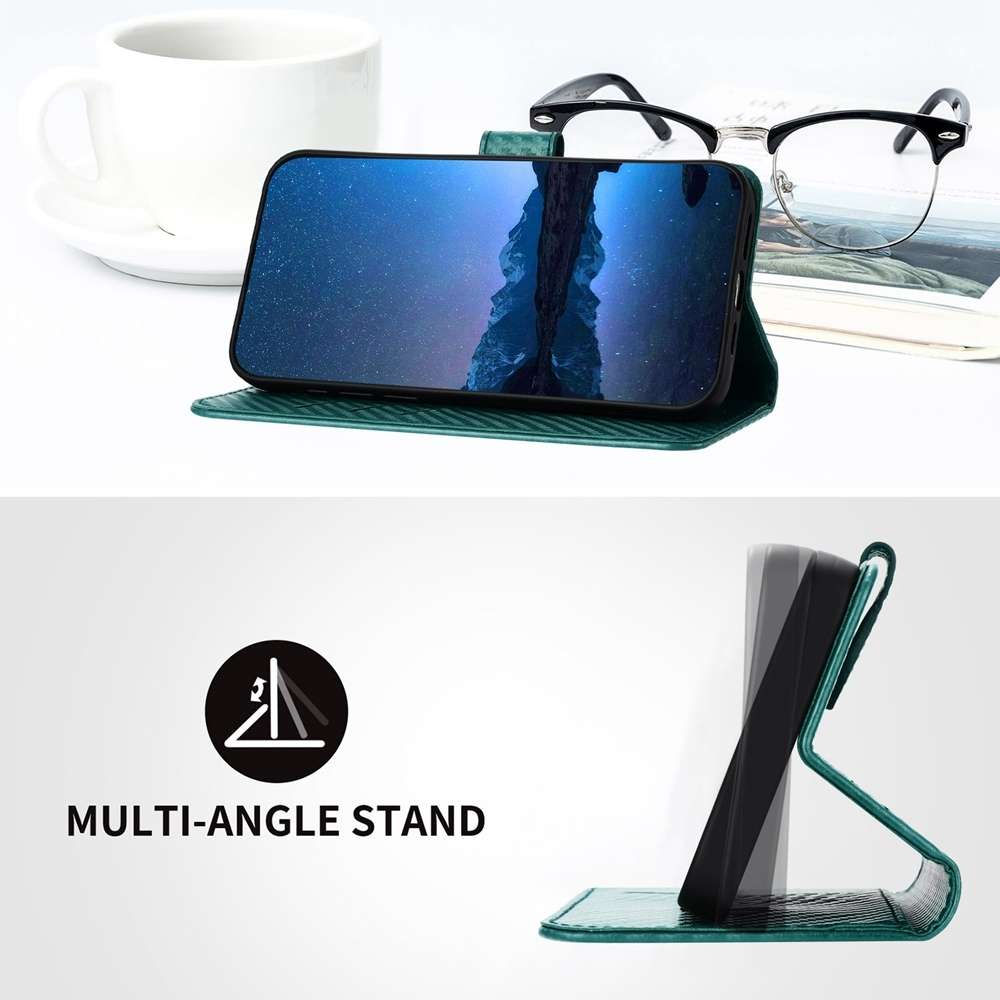 For Samsung Galaxy A40 YX0070 Carbon Fiber Buckle Leather Phone Case with Lanyard(Dark Green)