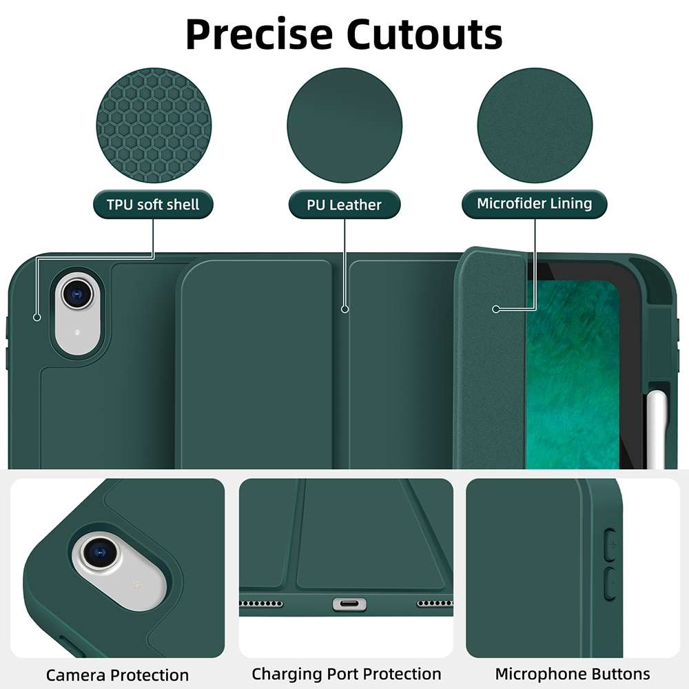 For iPad 2025 / 2022 3-fold TPU Smart Leather Tablet Case with Pen Slot(Dark Green)