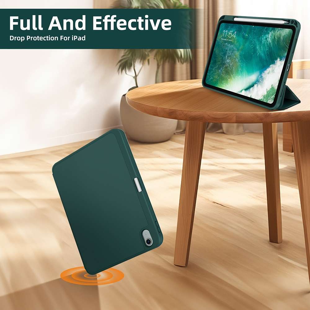 For iPad 2025 / 2022 3-fold TPU Smart Leather Tablet Case with Pen Slot(Dark Green)