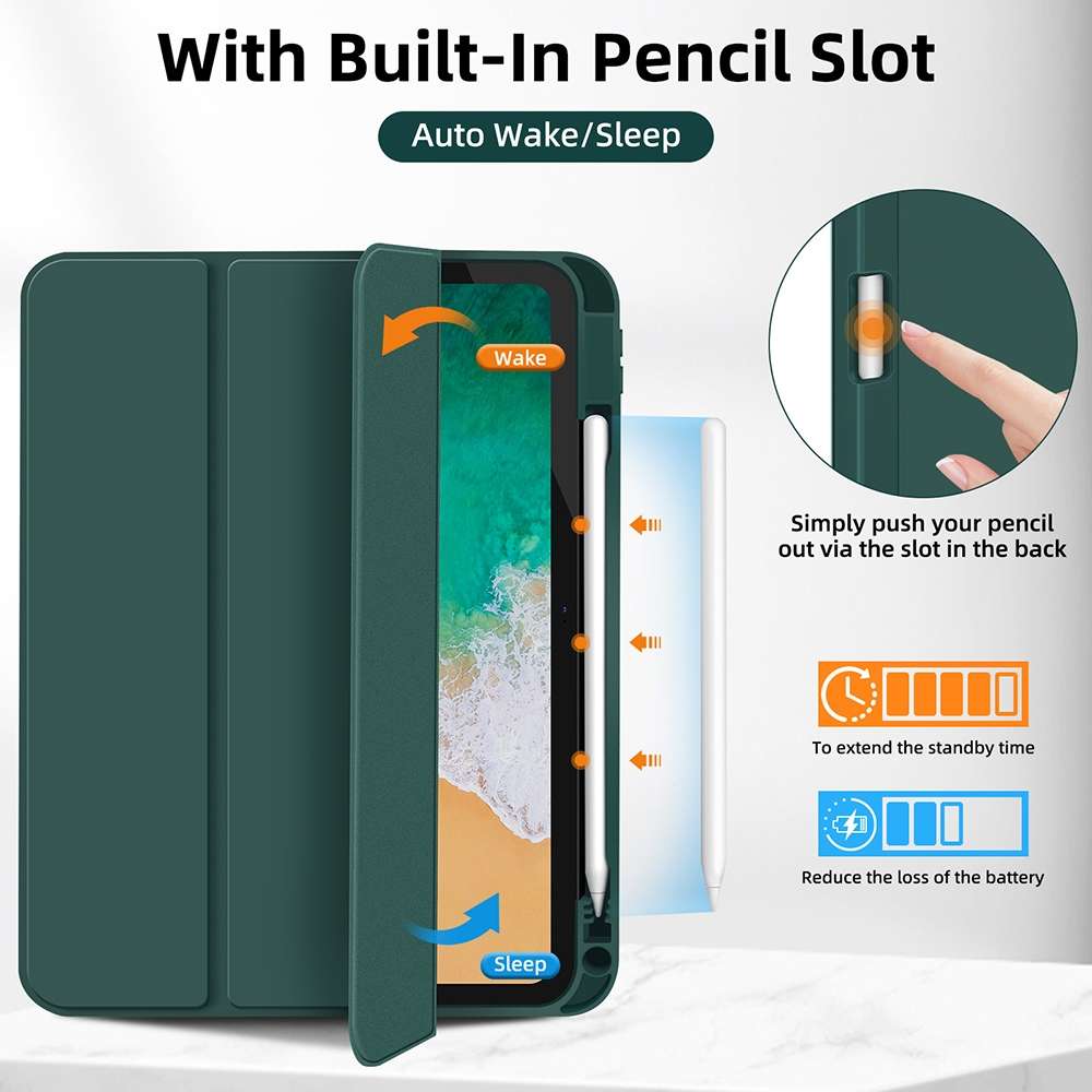 For iPad 2025 / 2022 3-fold TPU Smart Leather Tablet Case with Pen Slot(Dark Green)